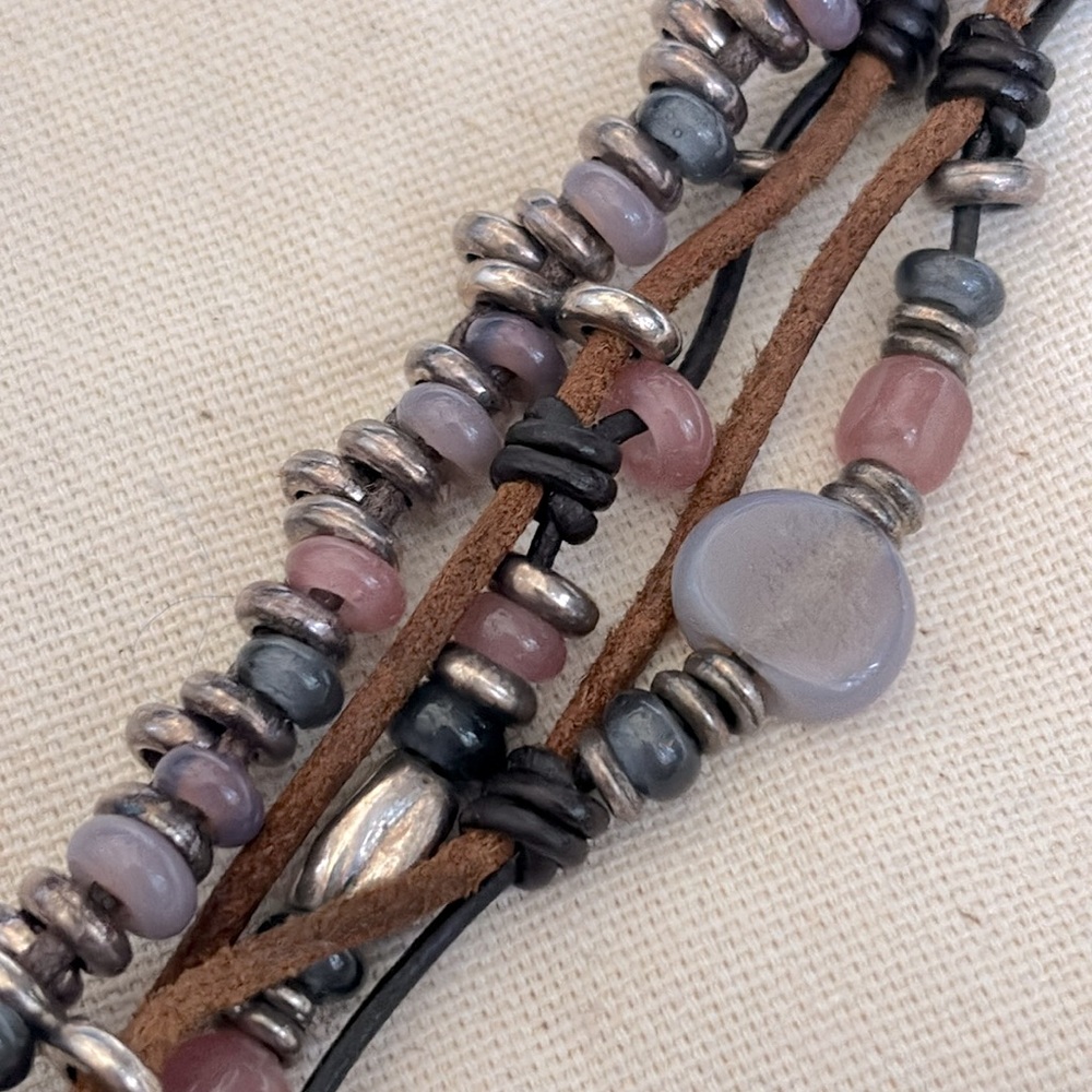 Uno de 50 Silver Leather Heather Pink Lavender Multi-strand Bracelet - Picture 5 of 6